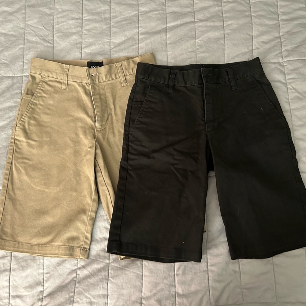 RVCA Boys Black and Tan Flat Front Shorts